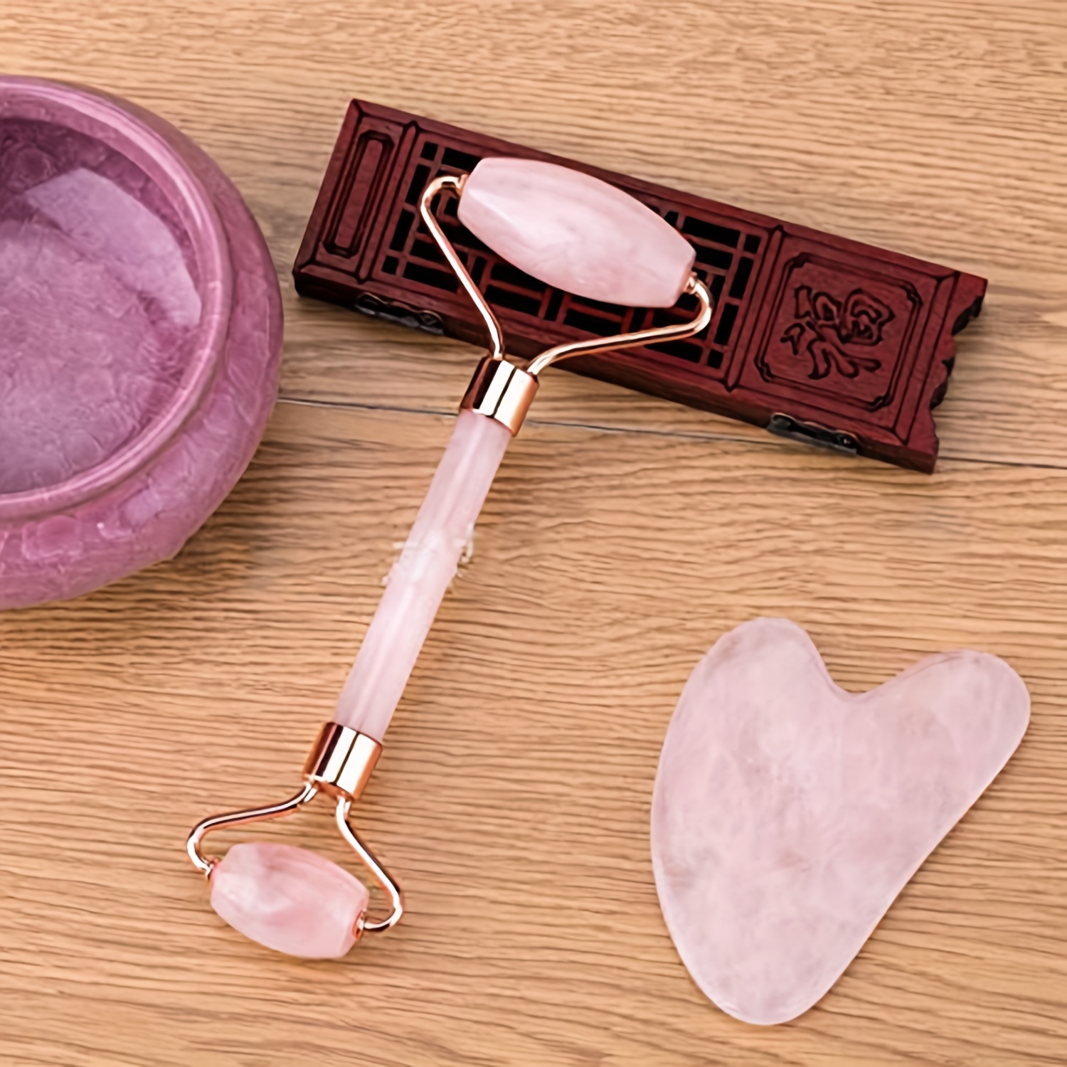 TEMU Jade Roller And Gua Sha - Spa Grade Face Roller Massager And Gua Sha Massage Tool Set, High-quality