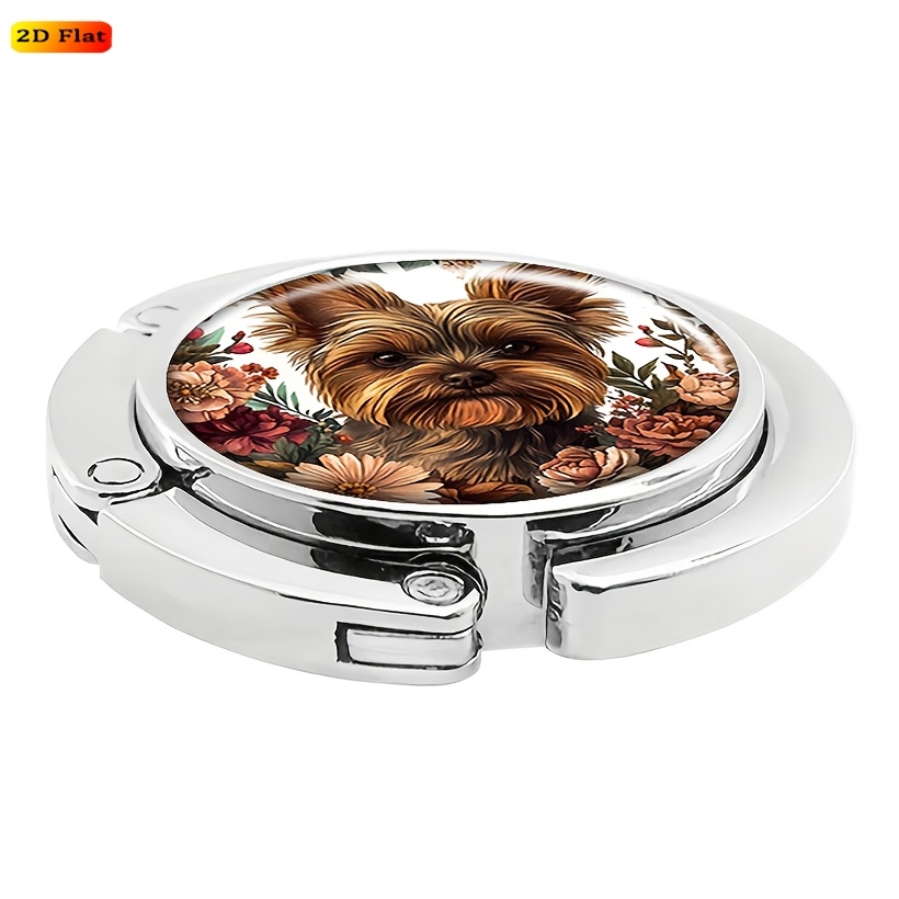 2D Flat Yorkshire Terrier Floral Frame Art Handbag Hanger