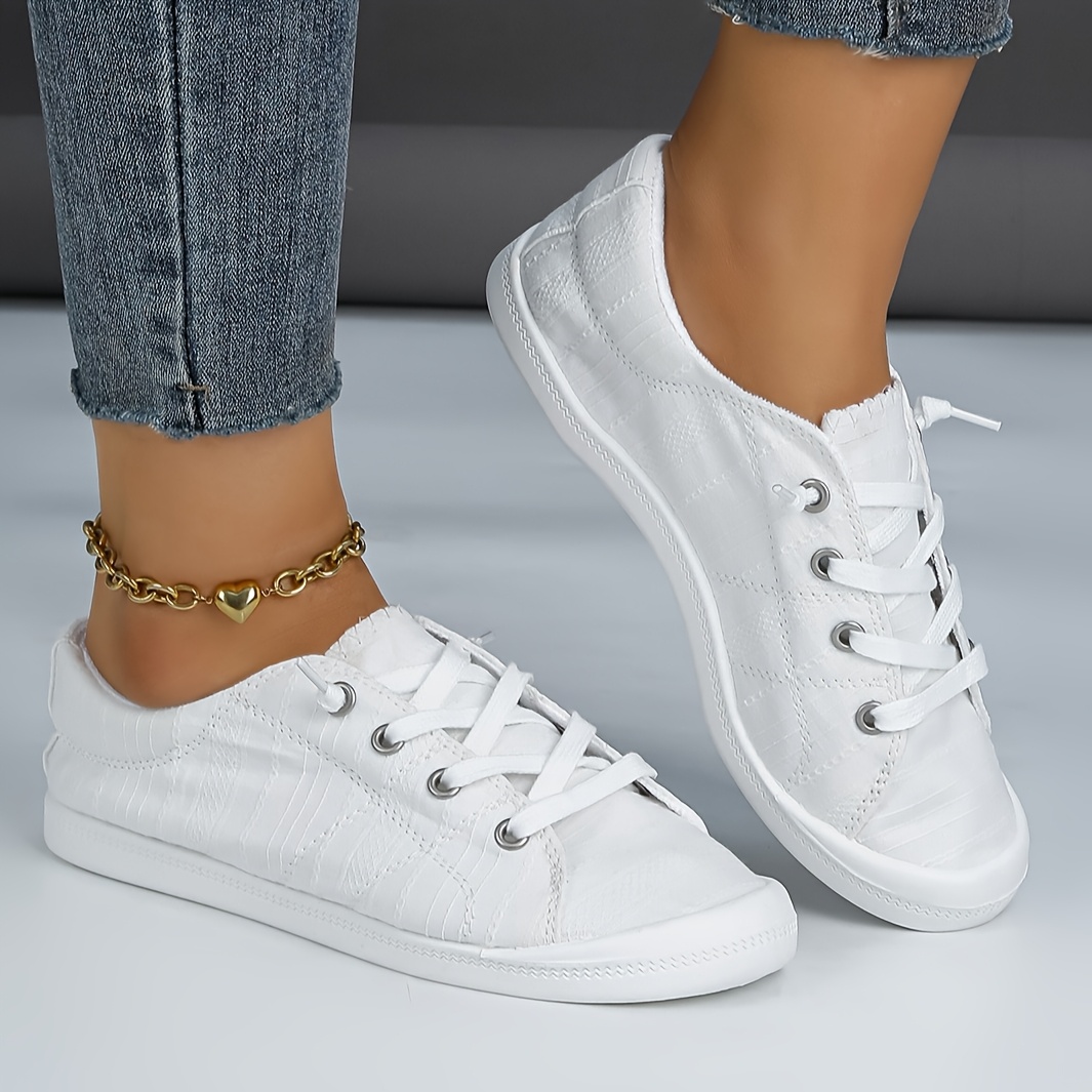 Slip On Shoe Zone White Canvas Trainers Womens Womens Lace-Up Flat