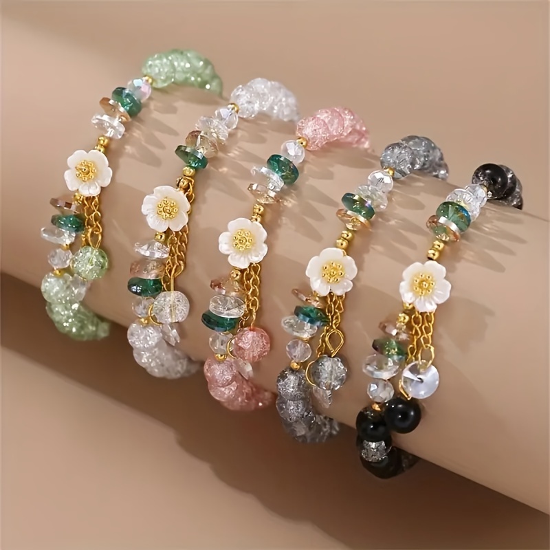 

5pcs Floral Beaded Bracelet Set Resort Women' Accessories Suitable For Date Parties And Anniversary Gift