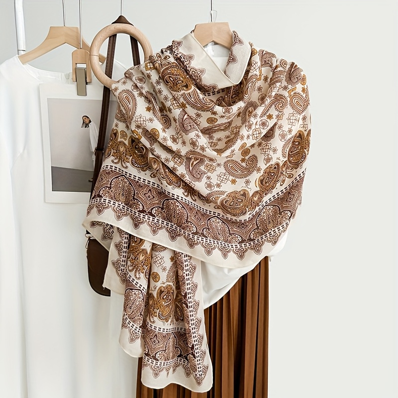 Image of 1pc Paisley Printed Scarf, Lightweight Breathable Autumn Winter Warm Bohemian Style Scarf Outer Shawl, Women's Retro Elegant Temperament Scarf