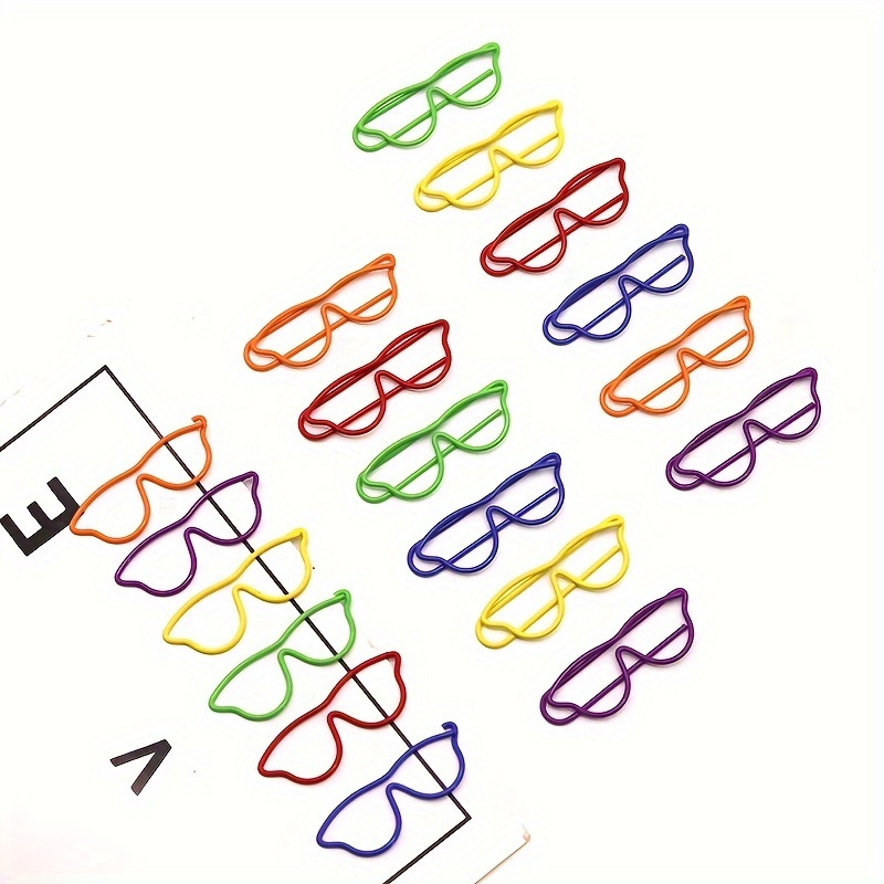 

50pcs Colorful Glasses-shaped Paper Clips, Metal Office Stationery In 6 Vibrant Colors, Durable Iron Bookmark Set