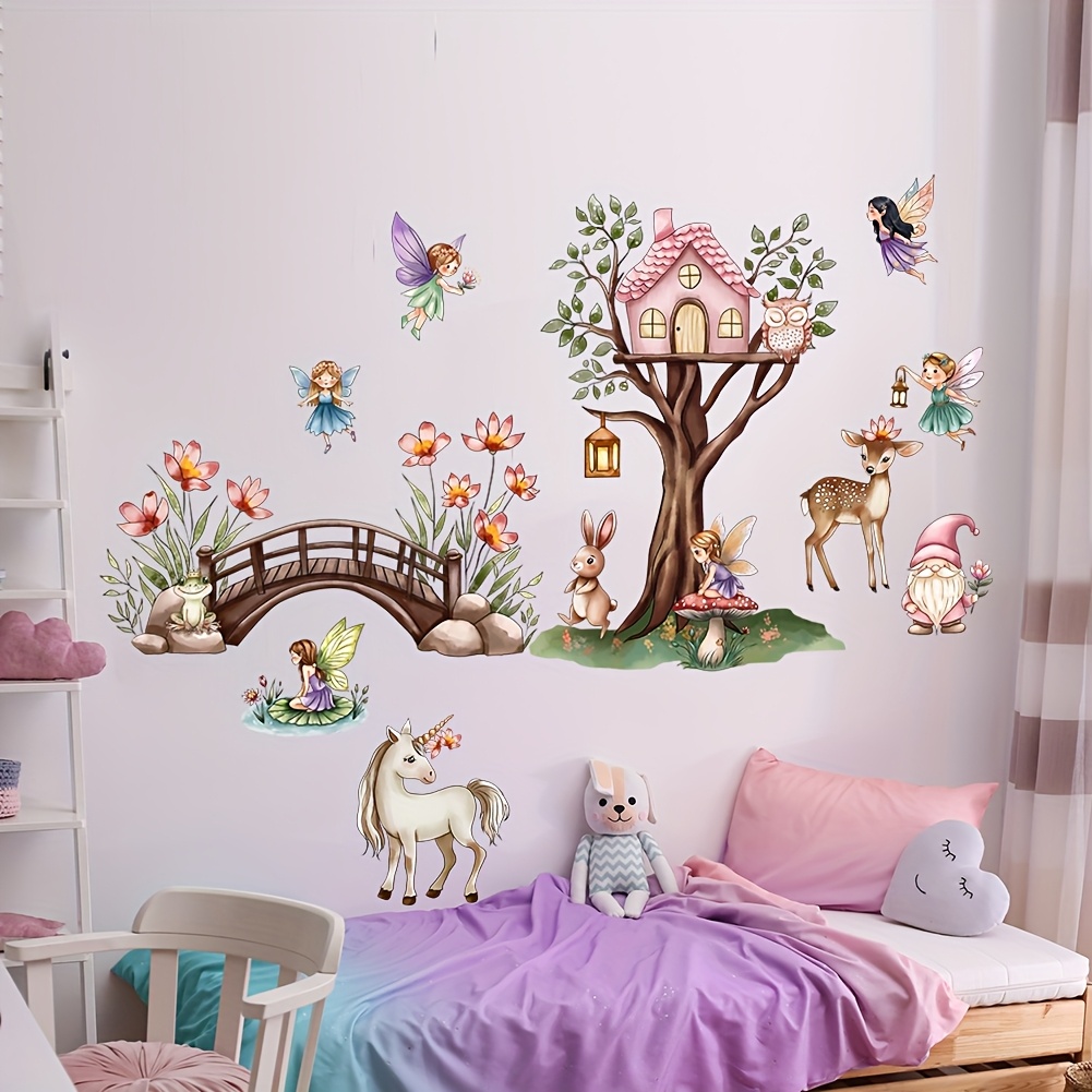 Image of The Unicorn Flower Fairy Wall Sticker In Is Suitable For Decorating Bedrooms, Study Rooms, And Living Rooms As A Removable Wall Sticker
