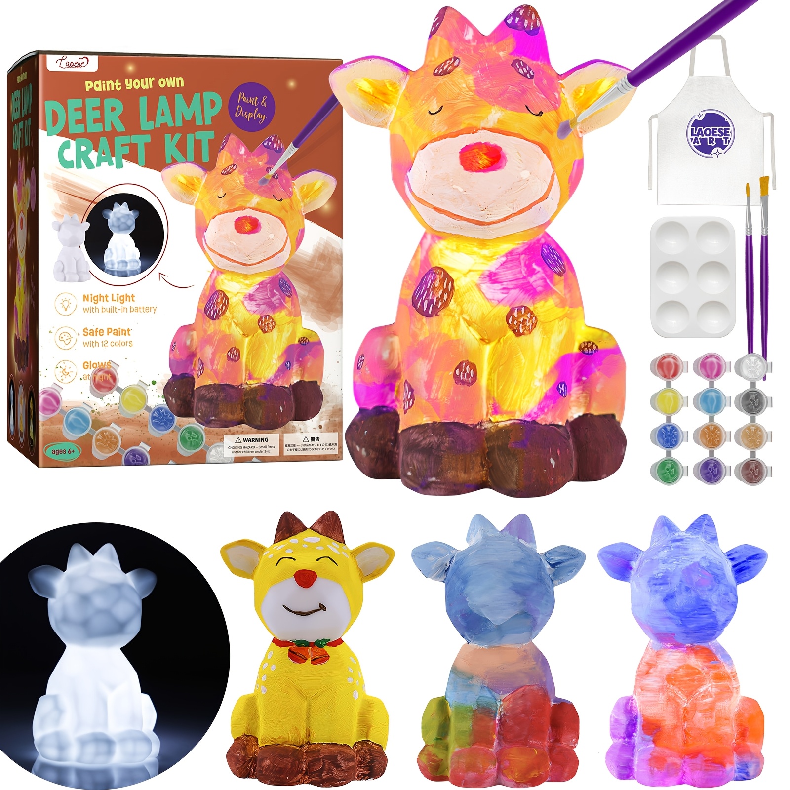 

Creative Deer Lamp Painting Kit For 6-14 - Includes Paint, Brushes & Apron | Perfect Birthday Activity