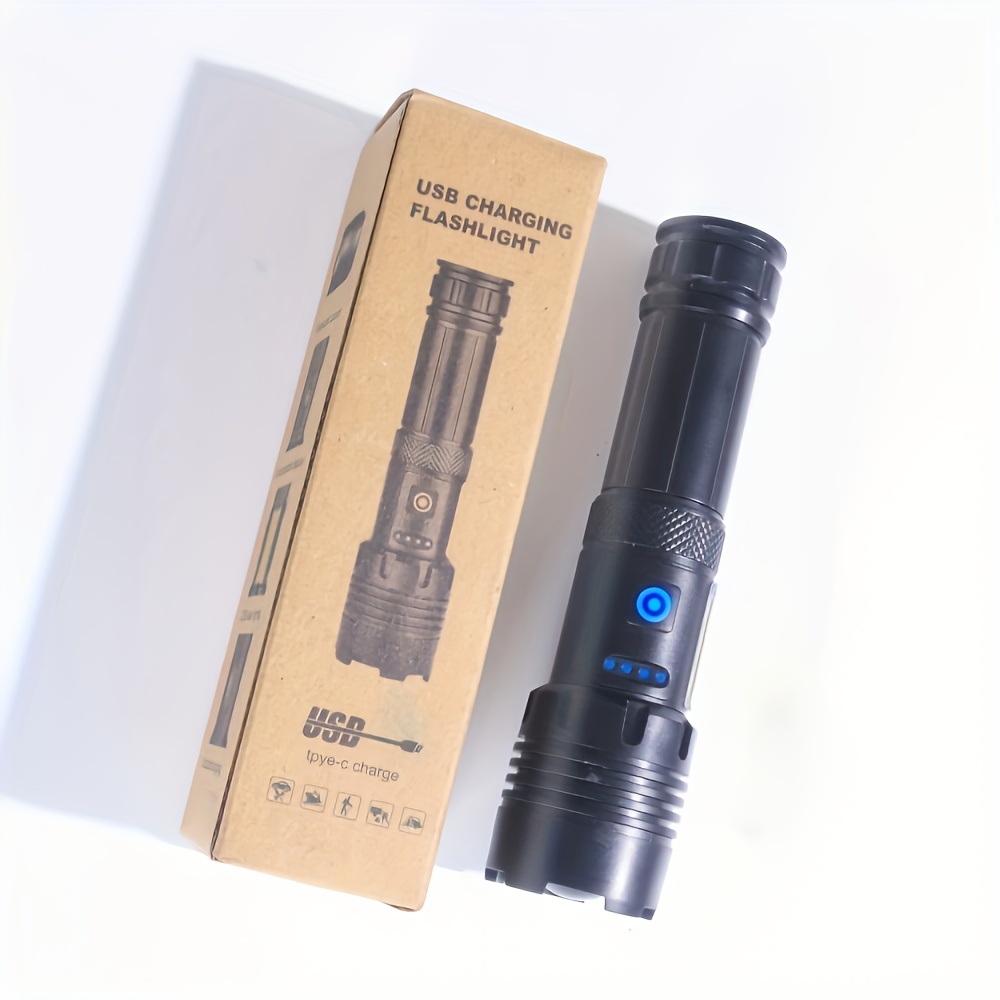 TEMU Long- Flashlight Tactical Light Rechargeable Flashlight Usb Camping Light Emergency Flashlight