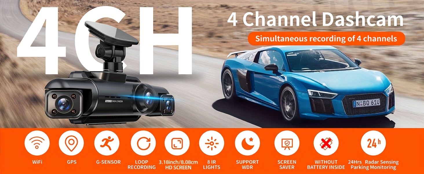 360 dash cam 4 channels f hd 4 1080p wi fi gps car camera free 128gb sd card   details 1
