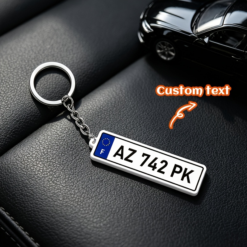 TEMU [Personnalisé] 1 pièce Porte-clés plaque d'immatriculation de voiture personnalisé de style européen, Pendentif d'identification de véhicule