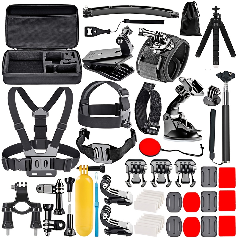 Set od 50 komada dodataka za akcijsku kameru, prikladan za Hero11/10/9, kompatibilan s DJI Osmo itd. Uključuje remen za glavu, remen za prsa, vakuumsku čašicu, selfie štap i ostale dodatke (bez baterije, bez elektroničkih komponenti)