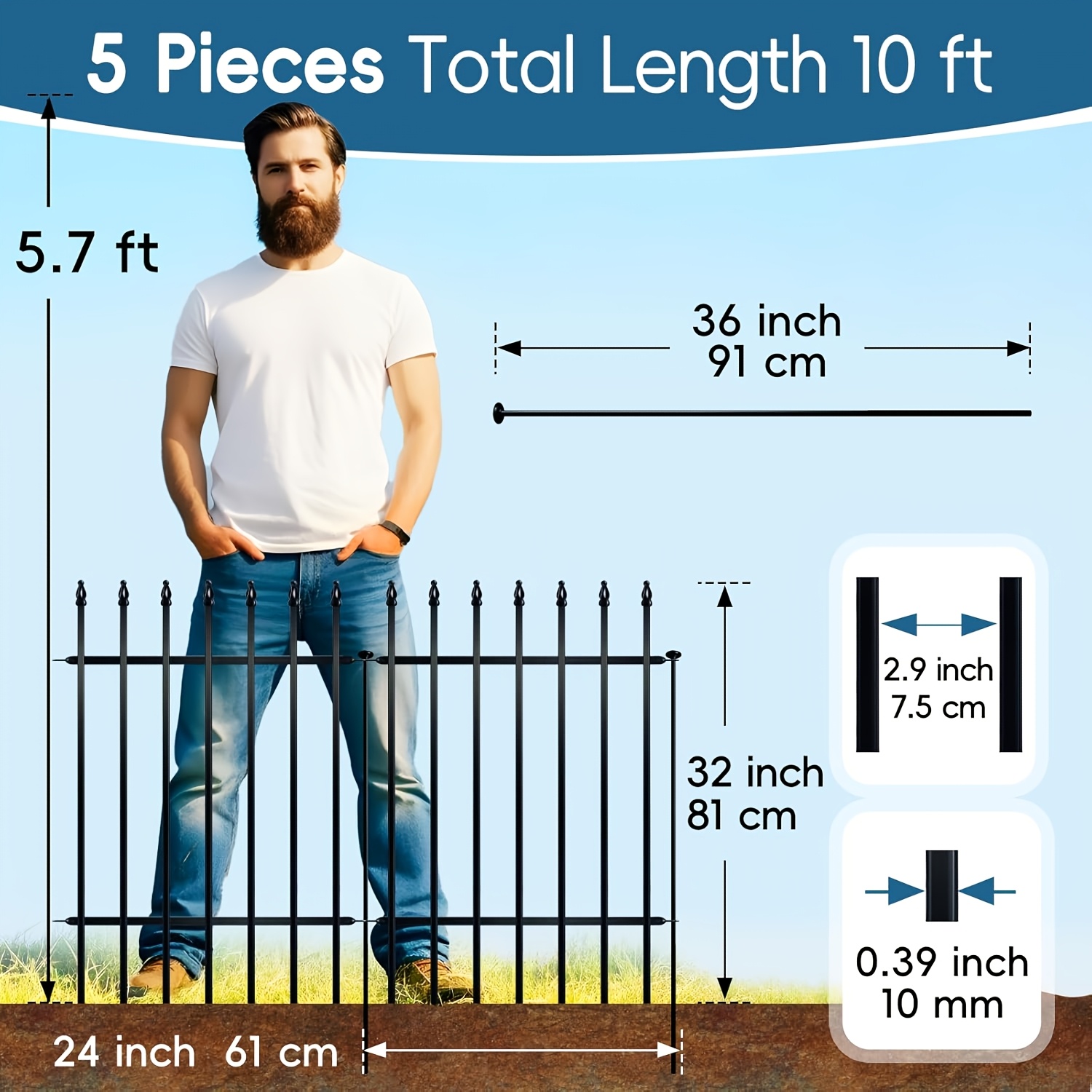 Image of [2d Flat] Metal Garden Fence Decorative, 5 Panels, No Dig Border Fence Dog Landscape Fencing For Flower Bed, Yard, Animal Barrier, 9 Size Option
