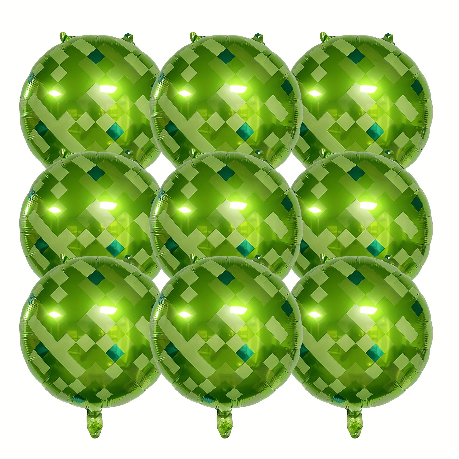 Image of 9pcs Green Pixel-themed Foil Balloons - 18-inch Retro Video Game Party Decorations Suitable For Birthdays, ' Day & Decor - Durable Reusable Balloons With Green Pixel