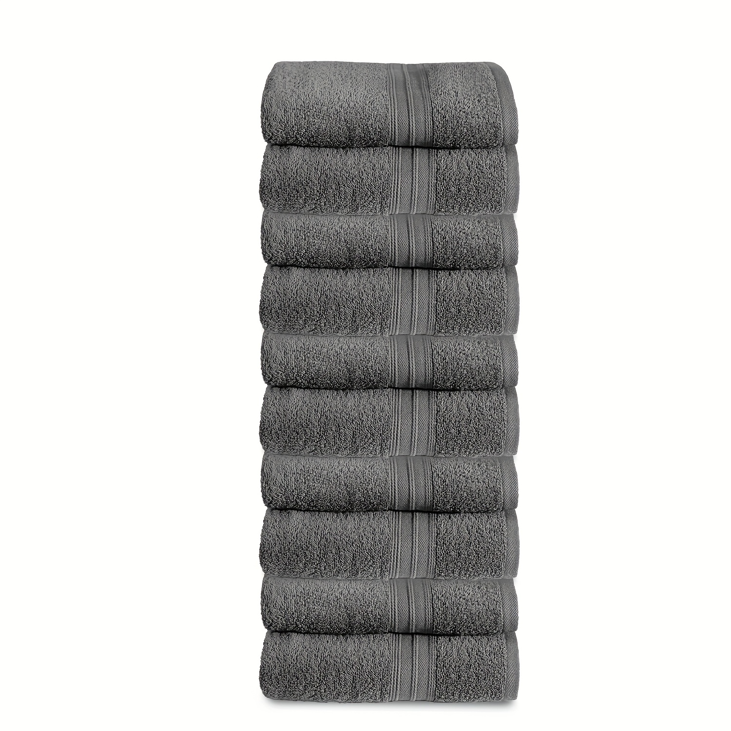 Image of Set Of 10 Hand Towels In 50 X 100cm 550gsm, Fluffy Cotton Towels, Quick Drying, Absorbent And Lightweight Towel Set, With Modern Striped Border, Ideal For Bathroom Use