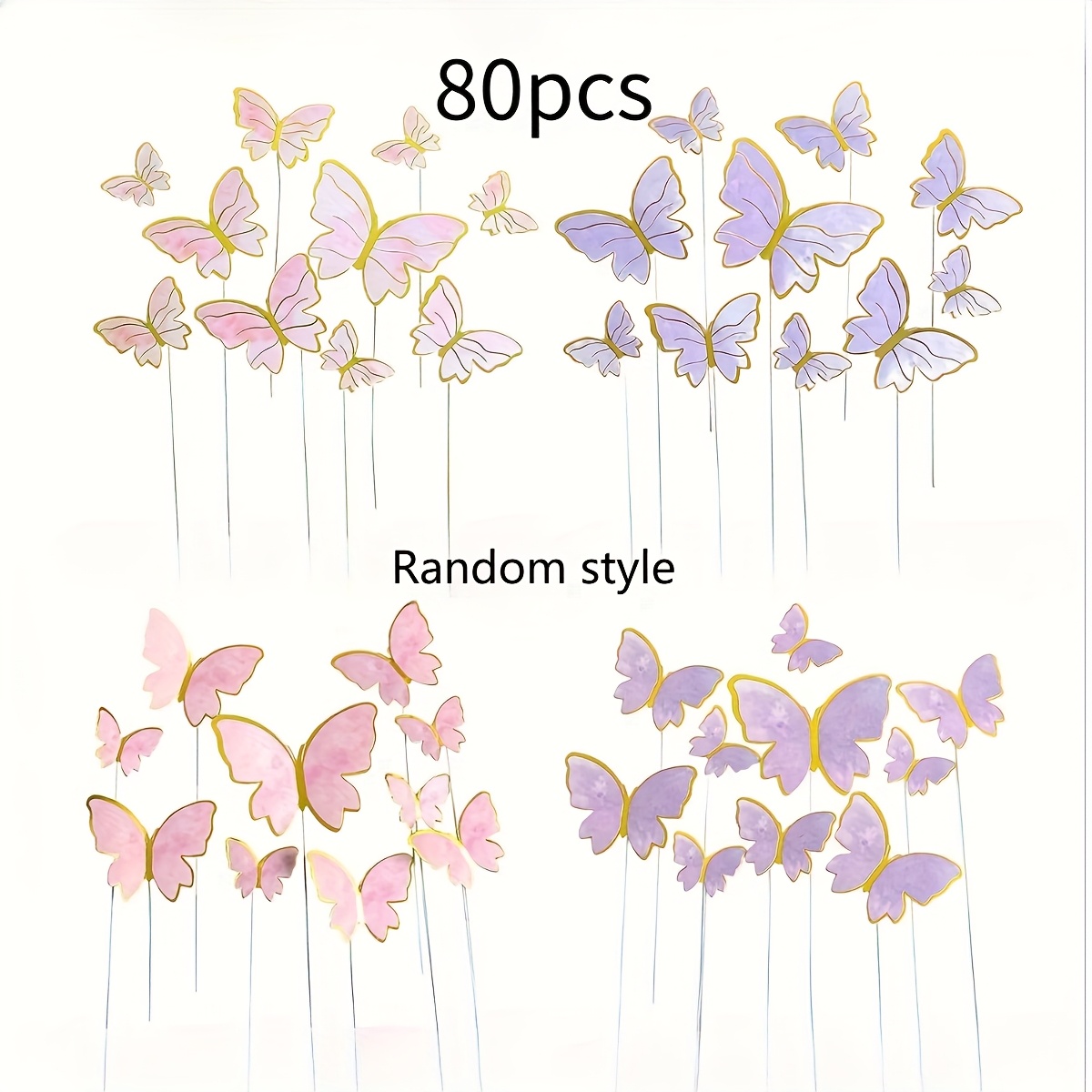 80pcs Butterfly Cake Decorations, Butterfly Cake Toppers Cupcake Toppers Cake Decorations For Wedding Cake Birthday Party Cake Random Style