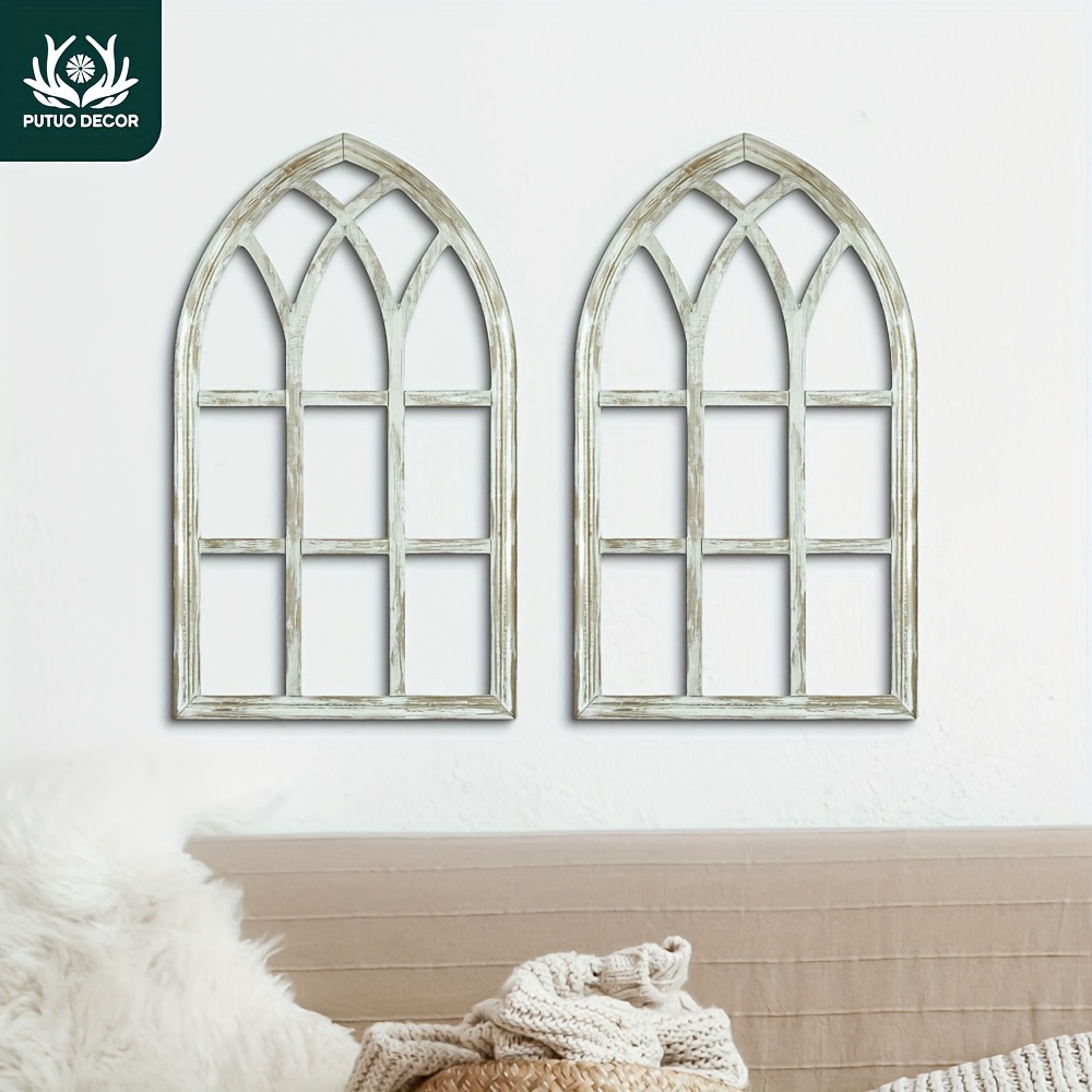 

2pcs Gothic Style Window Frame Shaped Wooden Hanging Sign Decor, Wood Hanging Plaque Decoration For Home Farmhouse Office Studio Shop