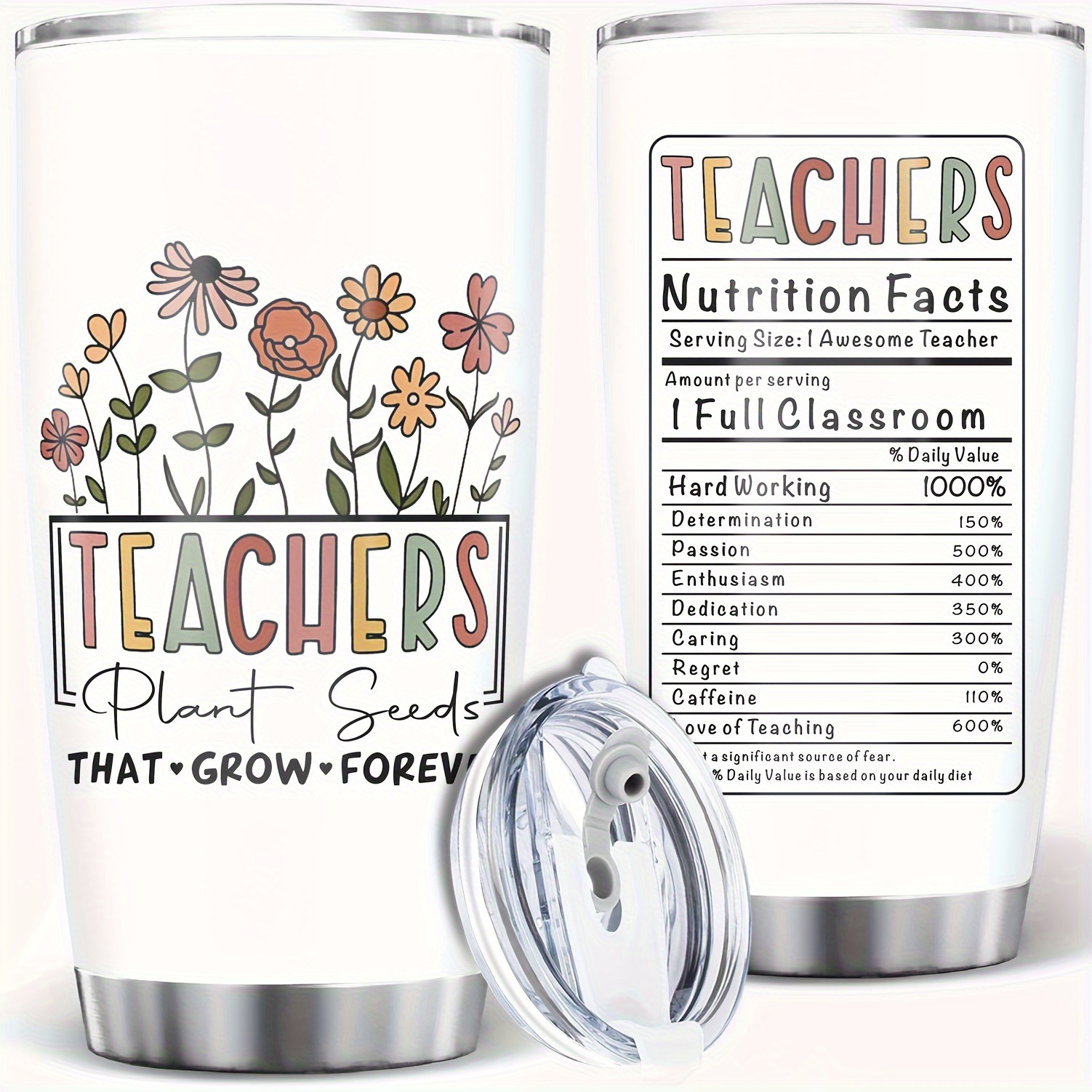 

20oz Stainless Steel Teacher Appreciation Tumbler - Perfect Gift For Christmas, Thanksgiving & With Creative Floral Design And Inspirational Quotes