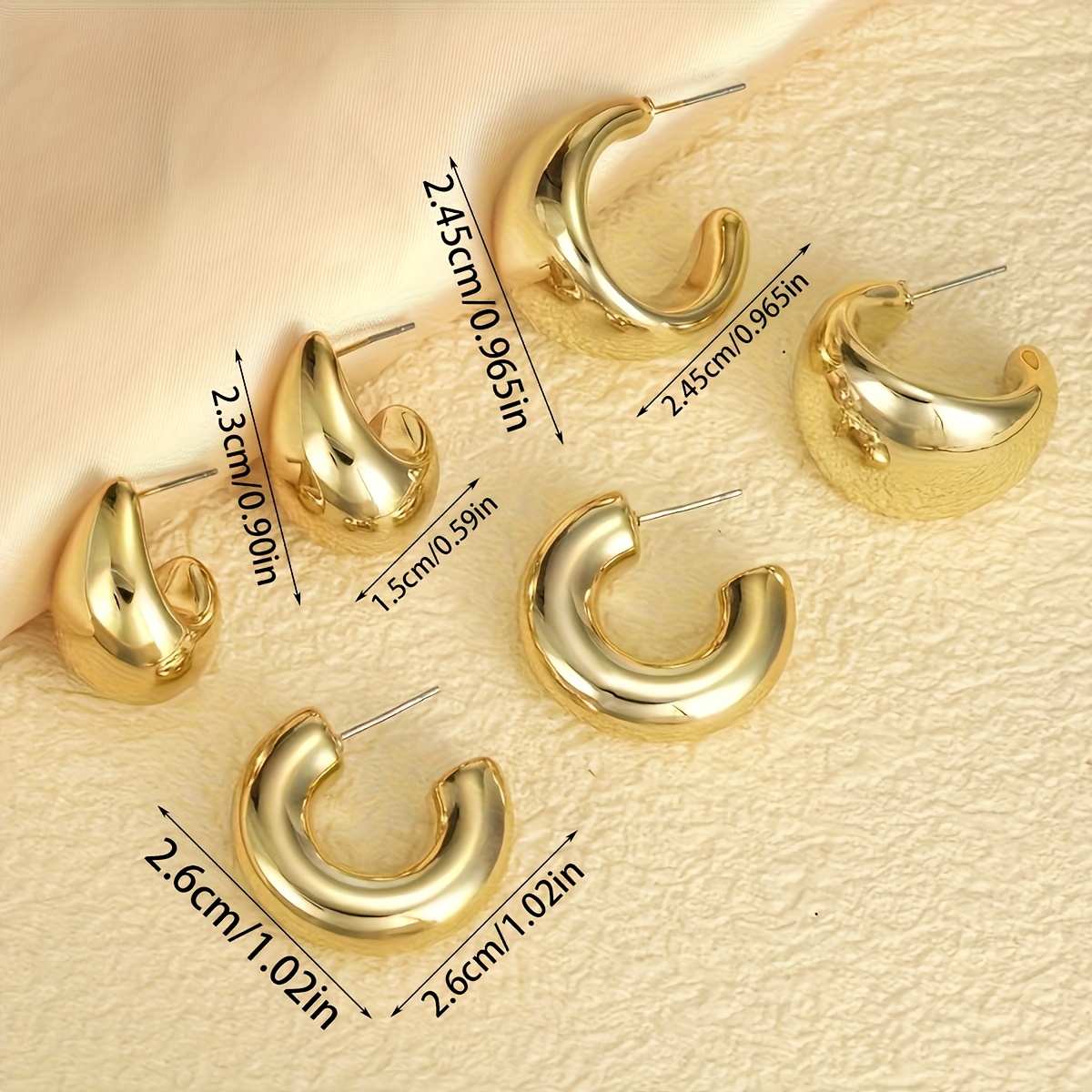 12pcs Teardrop & C Shaped Earring Set Chunky Acrylic & Iron Studs Parties Casual