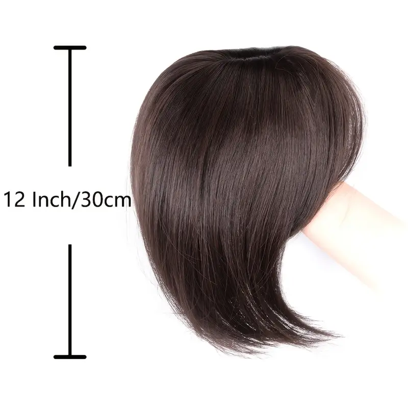 12 inch hair toppers for women with thinning hair synthetic hair topper with wispy bangs 3d cover upgrade middle part clip in bangs for women daily gift black dark brown heat resistant high temperature fiber details 5