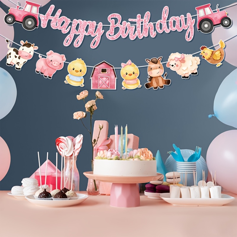 Happy Birthday Banner Safari Tiere – Rosa Gepard Druck, 13-teiliges Set Für Babyparty & Mottoparty