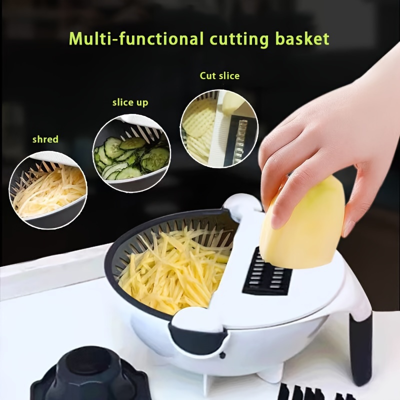 9 in 1 manual vegetable   and slicer set multi purpose vegetable cutter and grater with draining basket 7 interchangeable stainless steel blades for slicing shredding and cutting flowers dicing and grinding potatoes   and more details 4