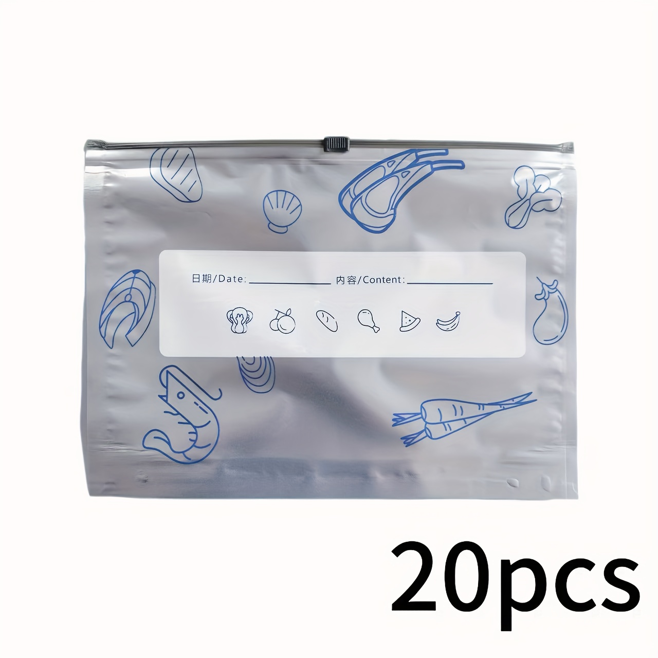 TEMU 20pcs Aluminum Foil Plastic Food Preservation Bags, Thick Zipper Food Locks, Preservation Bags, Aluminum Silvery Foil Food Sealing Bags,
