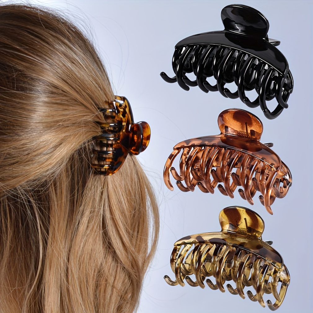 

Vintage Style Resin Hair Clips: Suitable For Different Hairstyles And Hair Lengths - Set Of 3 With Turtle Shell And Leopard Print Designs