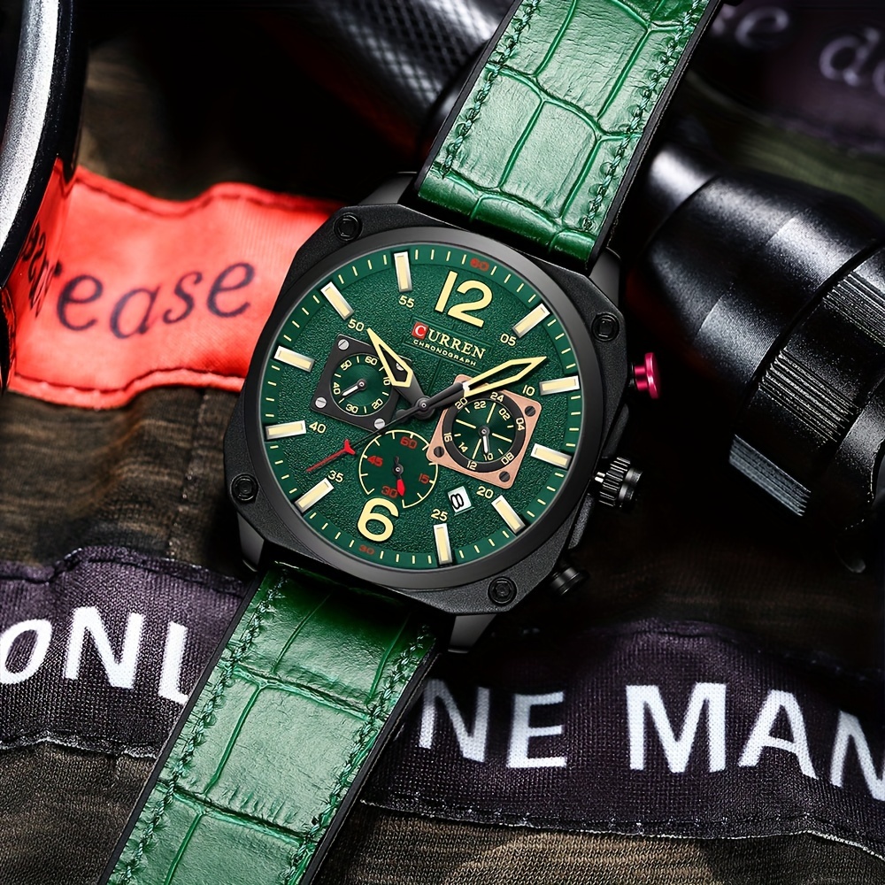 mens fashionable sports watch multifunctional chronograph quartz luminous hands date display   alloy case square dial electronic movement silicone strap   details 14
