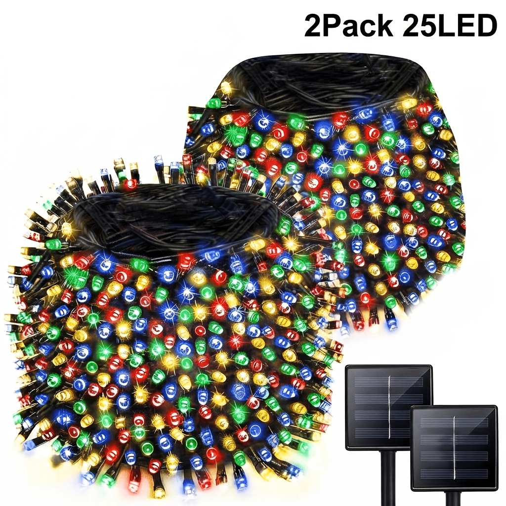 TEMU Christmas Outdoor String Lights 1pc And 2pcs Solar String Lights In Red, Blue, And White | Total 39 Feet With 100 Led Lights, Ip65 Waterproof,