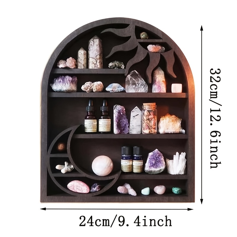 TEMU 1pc Wood Storage Shelf, Bohemian Style Moon Display Rack Wooden Floating Shelves Suitable For Decor Living Room Decor Home Storage, Storage Rack