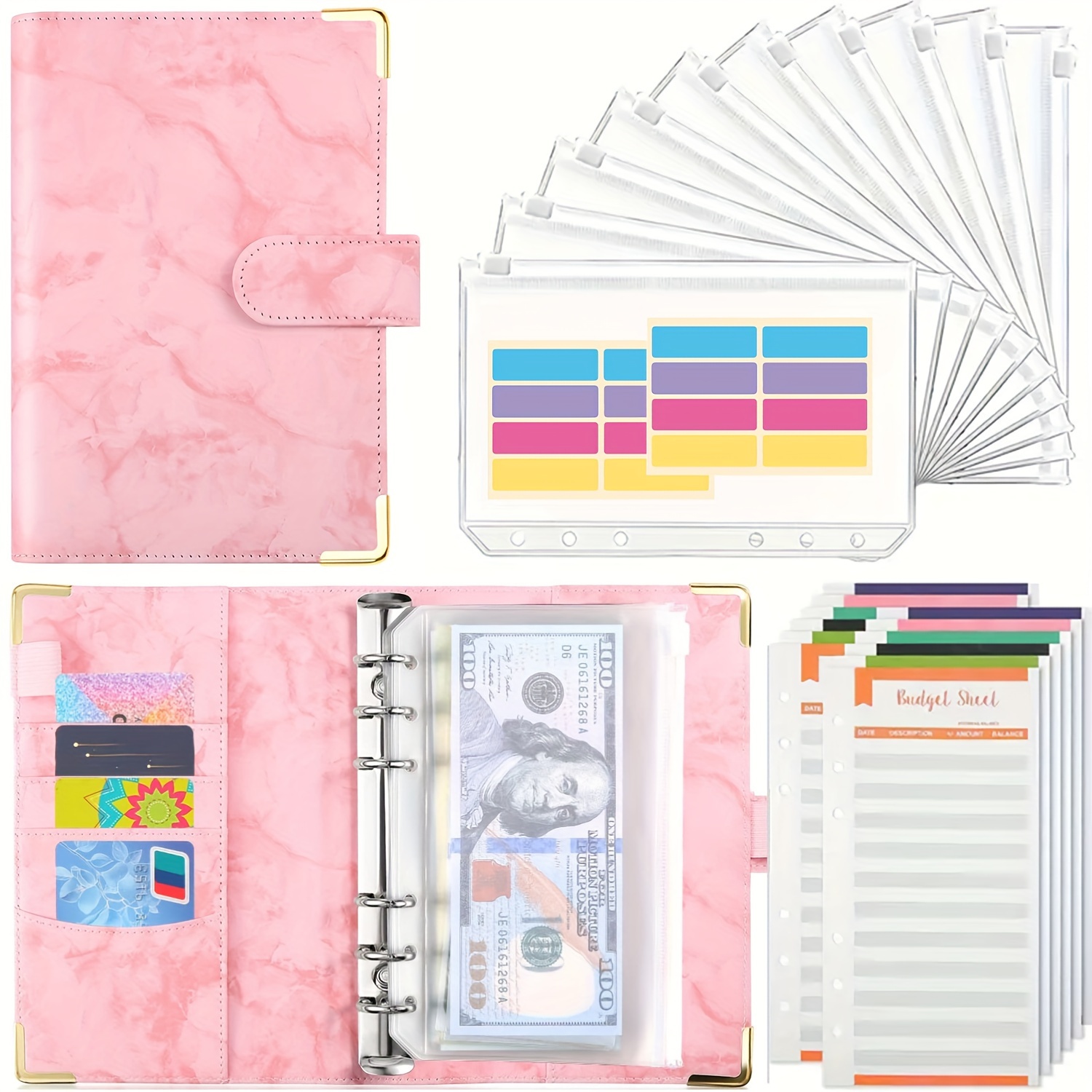 

A6 Budget Binder, Cash Envelopes For Budgeting, Money Organizer For Cash, 23pcs Budget Binder With Cash Envelopes, Marble 6ring Saving Binder