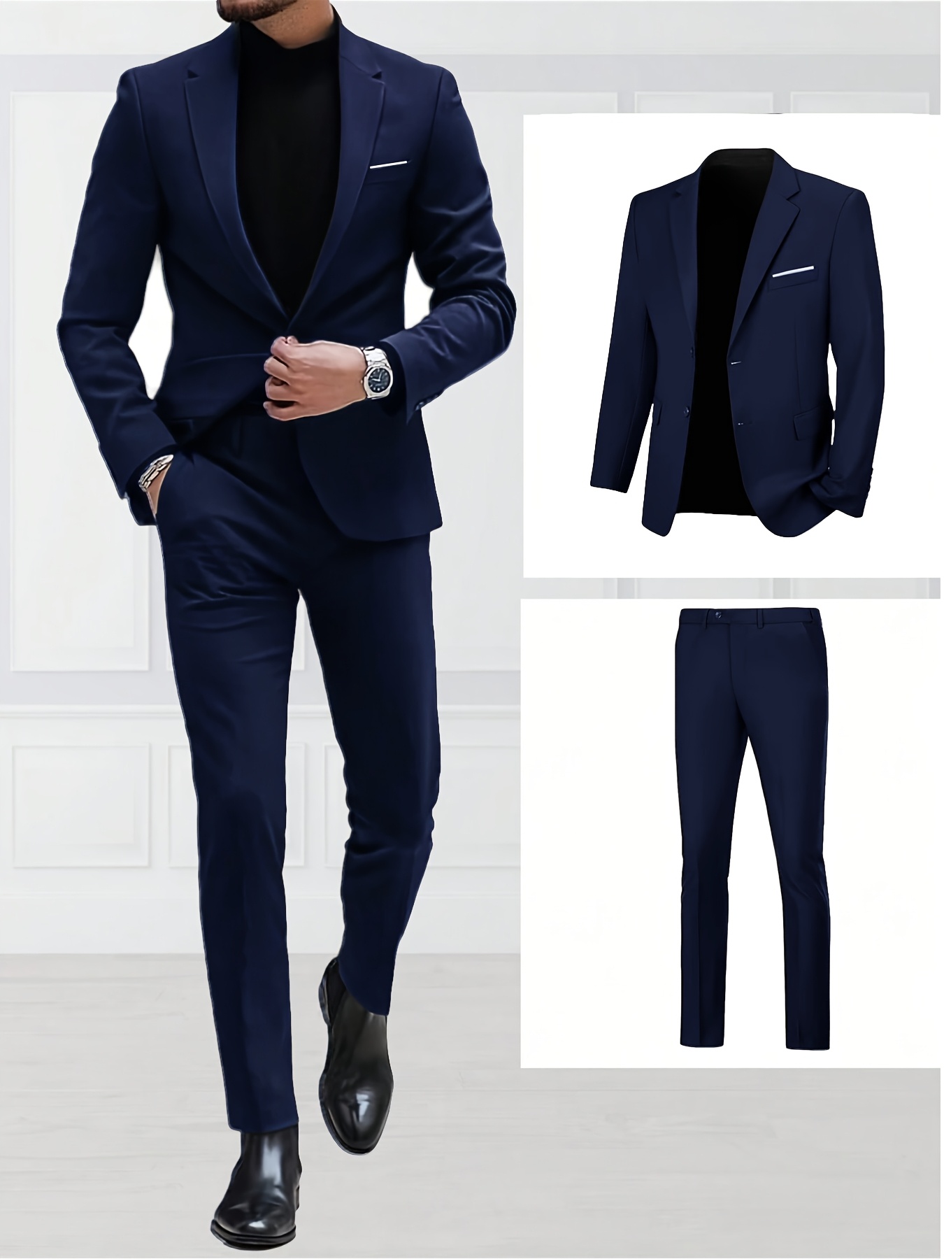 2pcs mens suit set single breasted two button black suit - Temu Canada