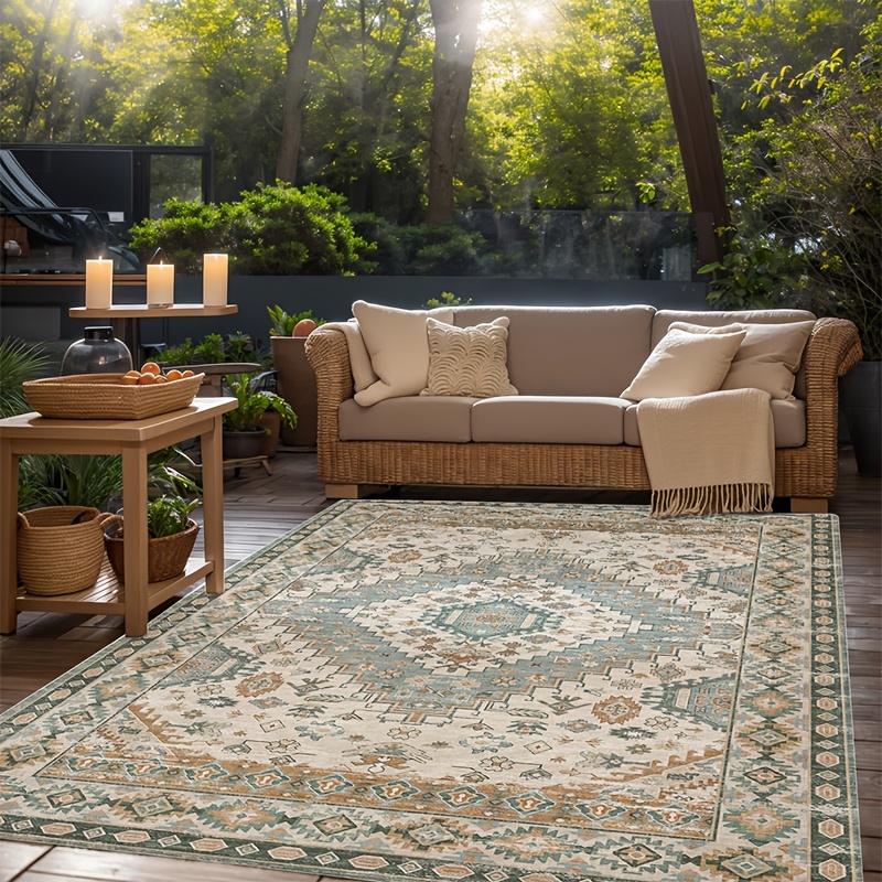 Image of Vintage Bohemian Outdoor Mat For Camping, Patio & Rv, Machine Washable, Indoor & Outdoor Use, Ideal For Balcony And Picnic In Boho Style,, Outdoor Mat