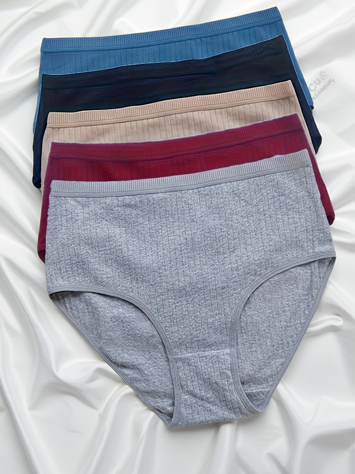 set of 5 comfortable high waisted underwear for   size ribbed breathable tummy control panties