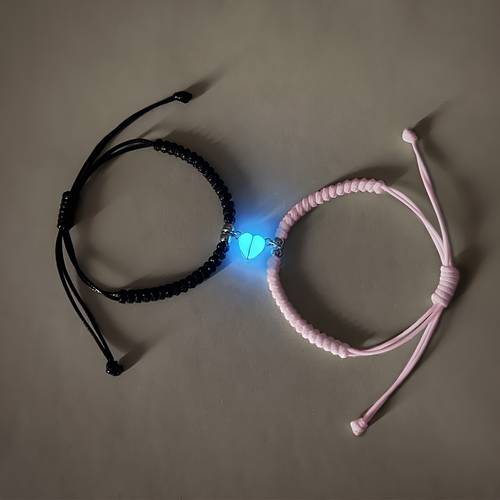 lot de 2 bracelets de couple à multiples nœuds et positionnement de cœur pêche phosphorescents, bracelets tendance tissés à , cadeau de la saint-valentin, accessoire de , pour un port