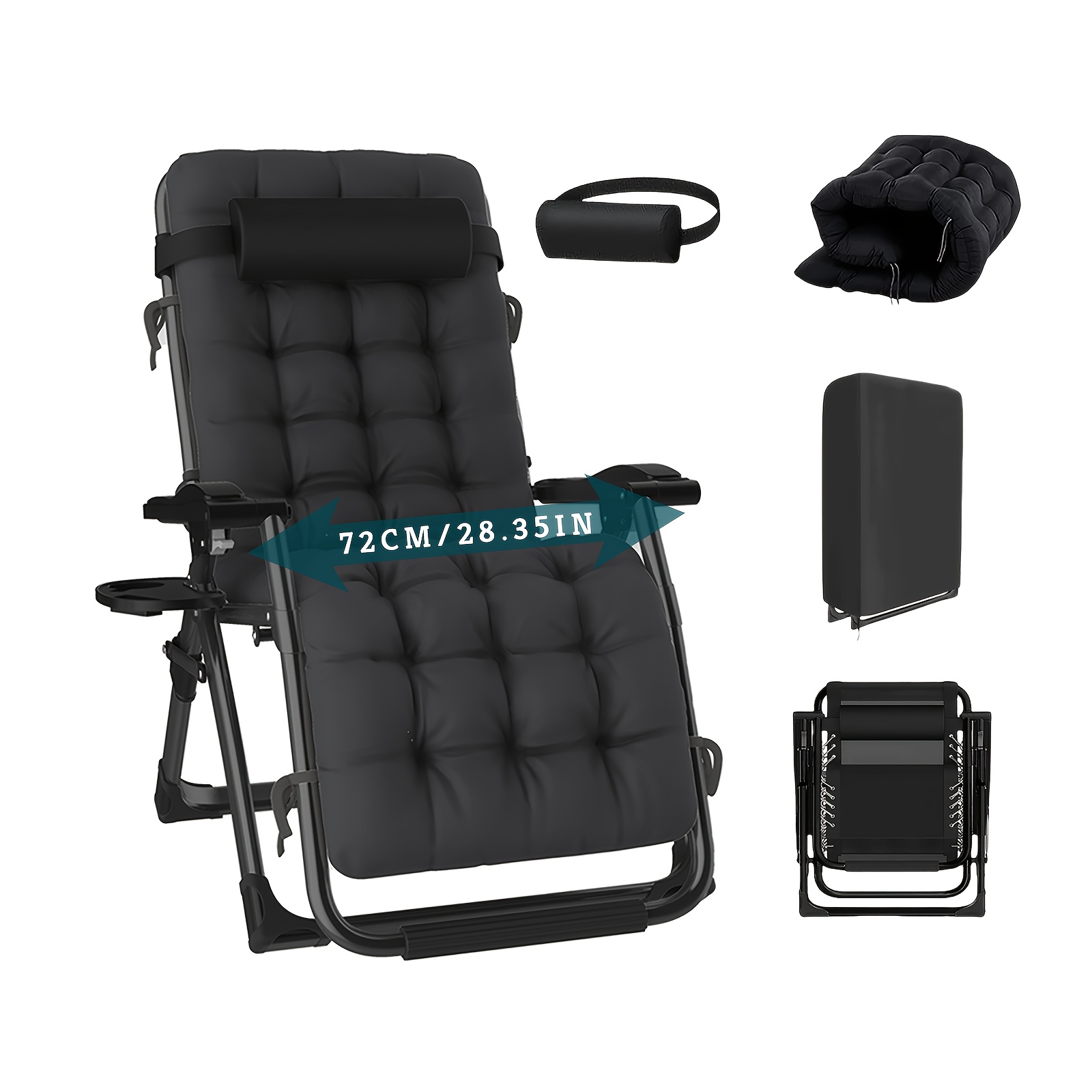 Wide Folding Sun Lounger - Foldable Garden Recliner With Adjustable Backrest, Bearing 200 Kg, Ergonomic Seat Cushion - Suitable For Garden, Beach, And Balcony, Breathable, With Cover