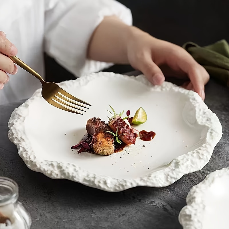 Rock-Patterned Skirt Edge Plates, Ceramic Flat Dishes for Home Use, Shallow Plates, New Hotel Tableware for 2024, Styled in an Instagram Aesthetic