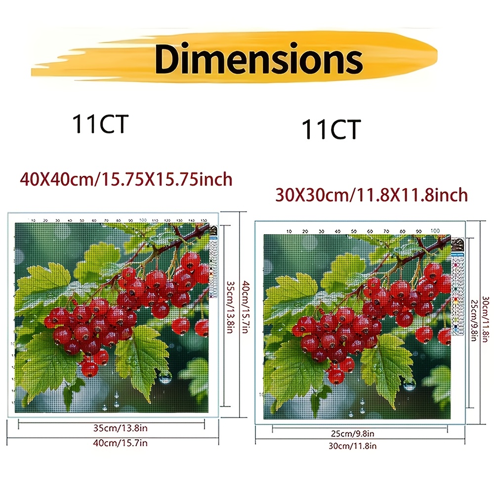 Red Fruit Green Leaf Water Droplet Pattern Cross Stitch Kit