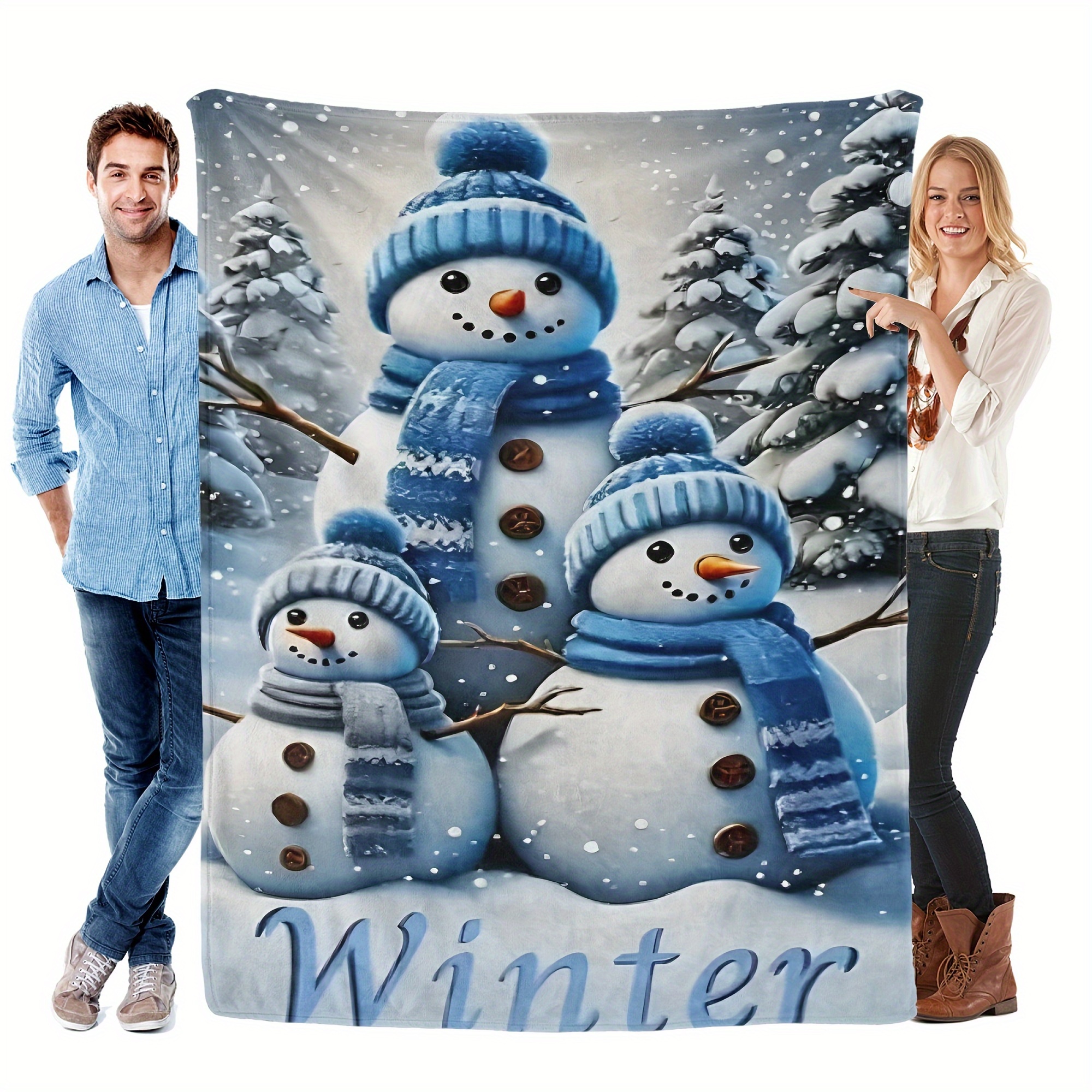 

Popular Gift- Small Blue Snowman Pattern Flannel Blankets, Warm, Soft, Lightweight, Machine Washable, Suitable For Travel, Camping, Living Room, Office, Sofa, Chair And Bed, Round!