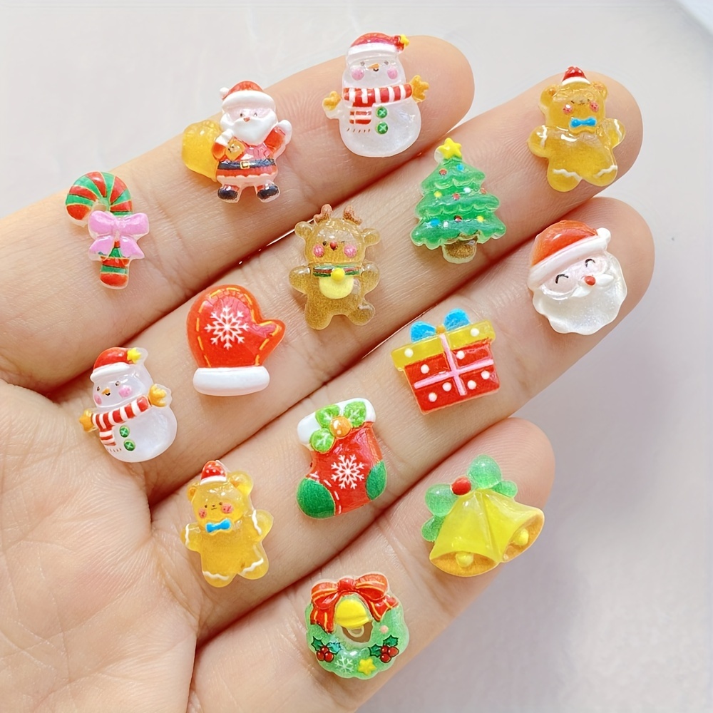 

Christmas Charm Assortment - /100pcs Sparkling Resin Mini , Santa Claus & Reindeer For Nail Art, Diy Scrapbooking & Crafts