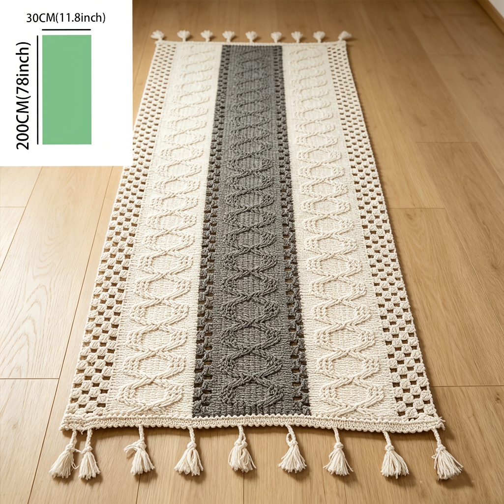 TEMU 1pc Banner de Cama con Elegantes Rayas, con Decoración de Borlas, Ancho 30Cm, Decoración para Todas , Decoración de Habitación