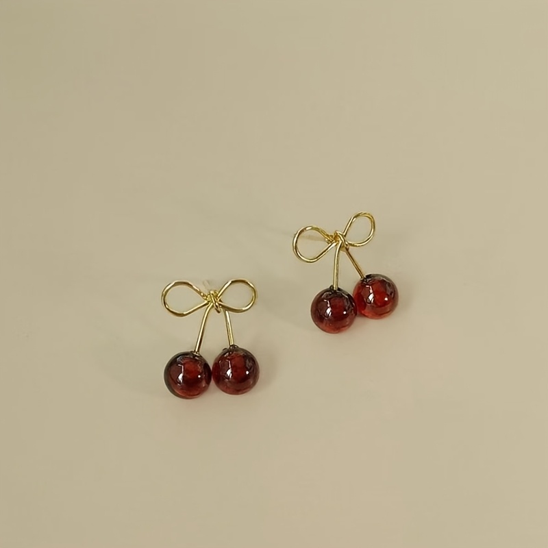 Cherry Wine Red Ear Studs for Women — Fresh Fruit Theme
