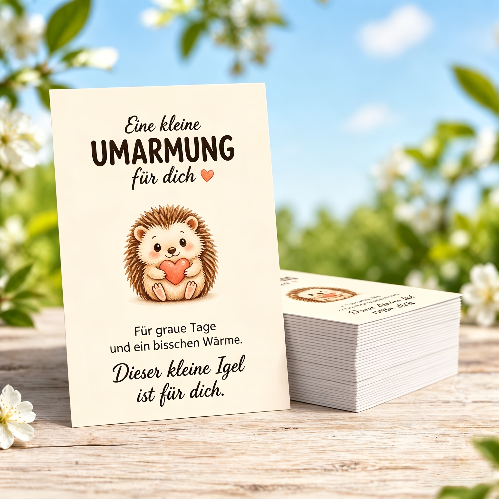 Image of 46pcs German-language Greeting Cards Suitable For Birthdays, Thank You, & Encouragement - Little Hedgehog Heart With Backs, German-themed Suitable For Cards, Gift Box For, & German Classes