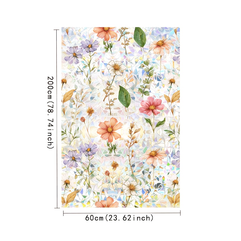 TEMU 1 Roll Laser-cut Glitter Glass Film | Watercolor Floral Window Decal | Protection & Light Blocking | Balcony, Living Room, Bedroom Glass