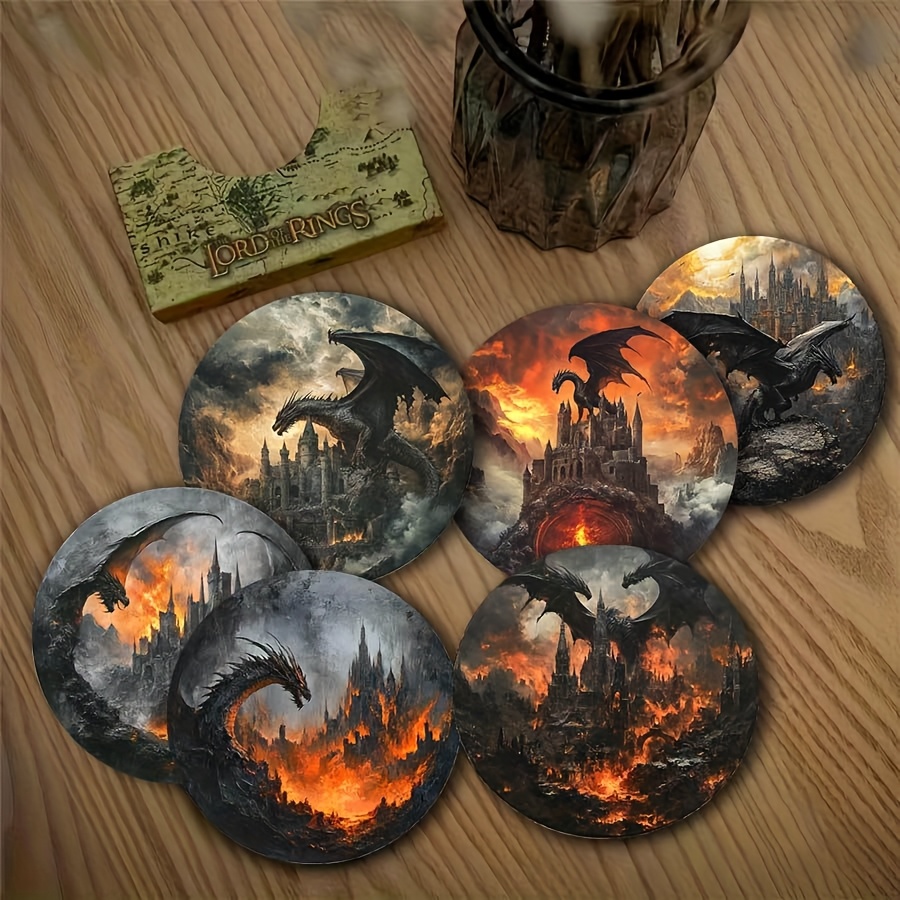 TEMU 6pcs Dragon Pattern Wooden Coasters, Heat Resistant Decorative Coffee And Tea Cup Drink Coaster, Very Suitable For Room And Kitchen, Restaurant,