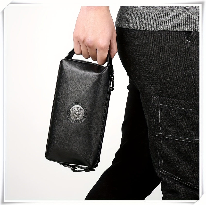 

Men's Faux Leather Clutch Bag Daily Commute Sports Style Handheld Wallet With No Print, Non-washable - 2001bd