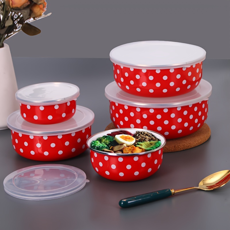 

Handcrafted Polka Dot Enamel Salad Bowl With Lid - Perfect For Kitchen & Restaurant Use