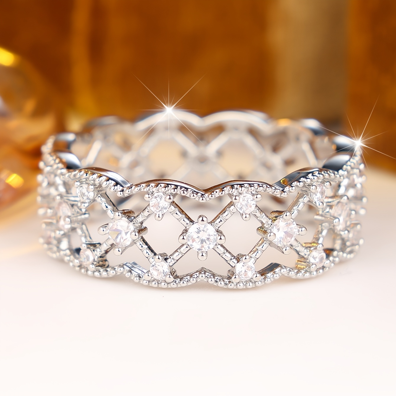 Unisex Ring with Colorful Synthetic Cubic Zirconia, Versatile Design
