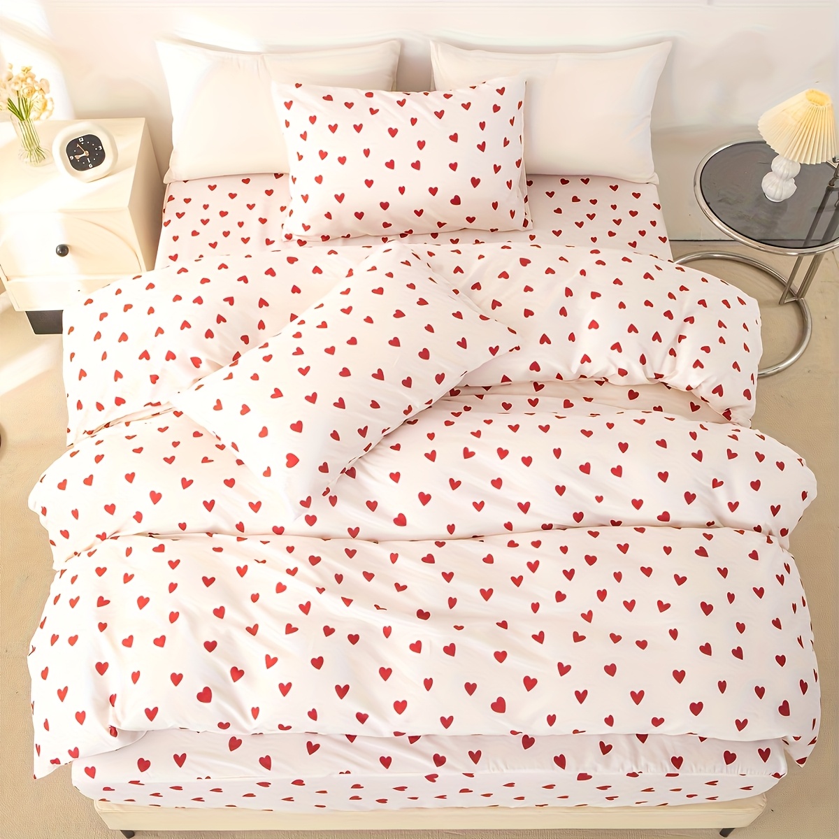 3pcs Heart Love Print Duvet Cover Set (comforter And Pillow Inserts Not Included)