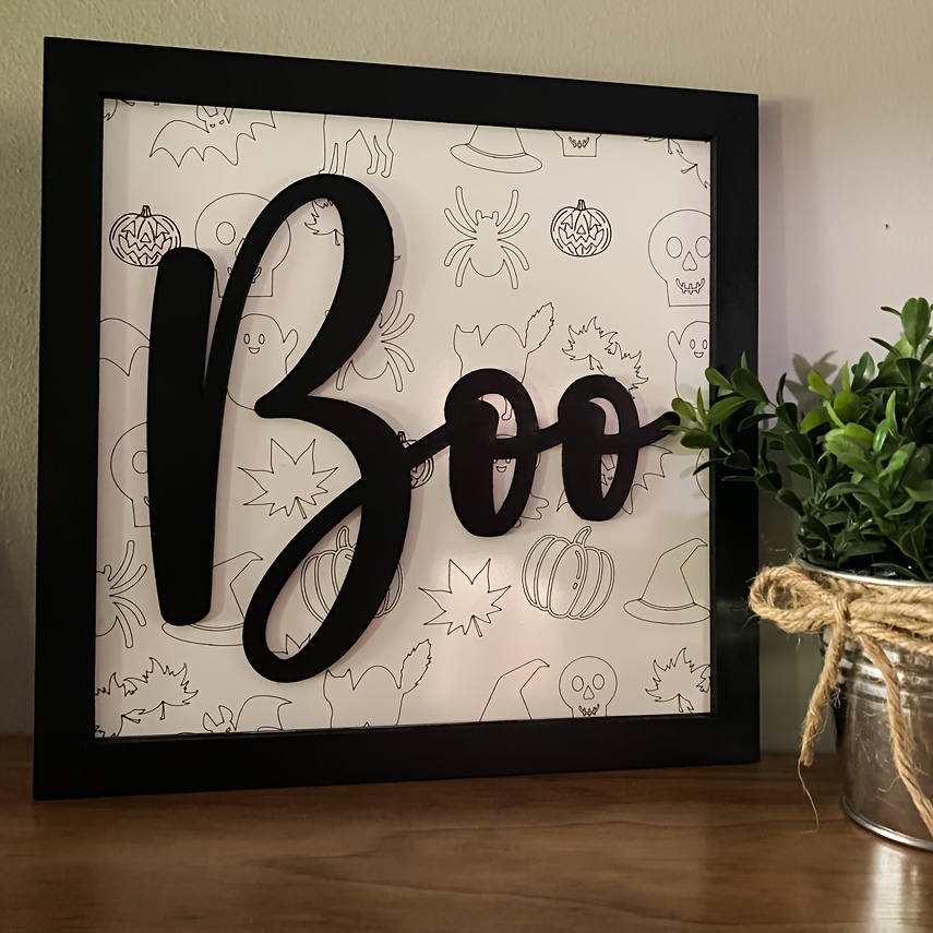 

Rustic Decor - "boo" Themed Manufactured Wood Plaque - Tabletop Display, No Electricity Needed - Versatile Holiday Decoration With Pumpkin & Ghost Motifs