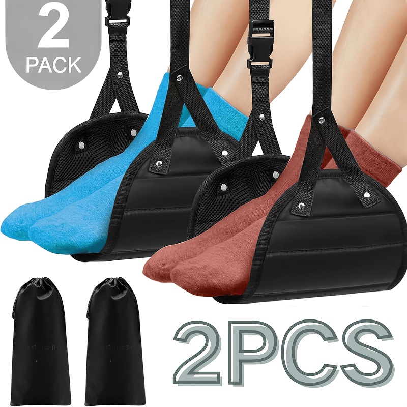 TEMU 2 Pack Adjustable Travel Foot Hammock With Storage Bag, Portable Foot Rest For Airplane Train Office, Flight Foot