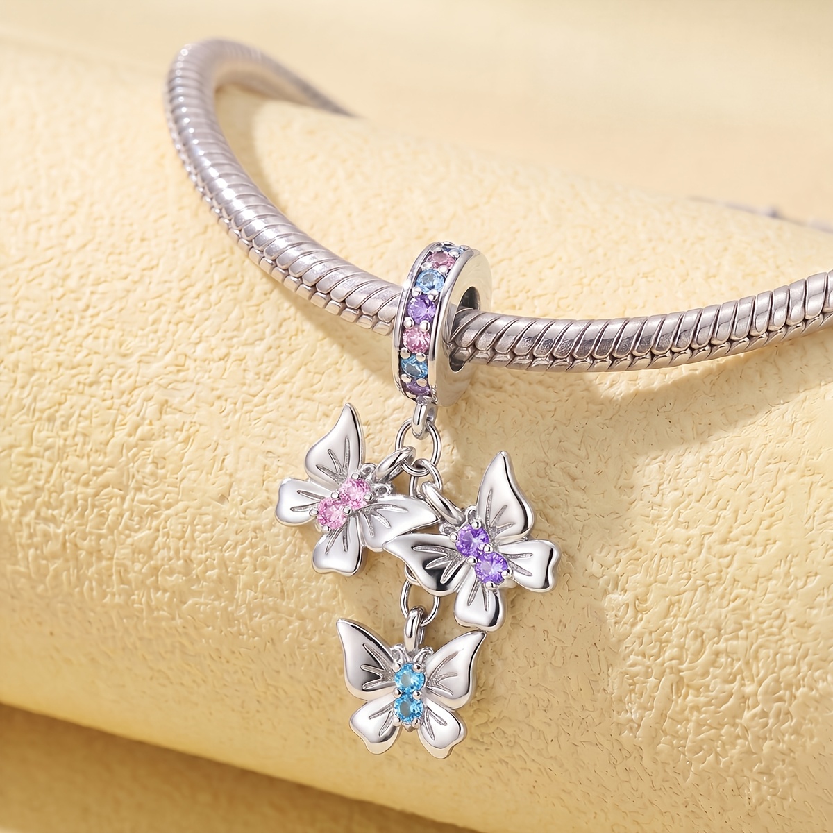 Women's 925 Silver Plated Butterfly Pendant Charm Bracelet