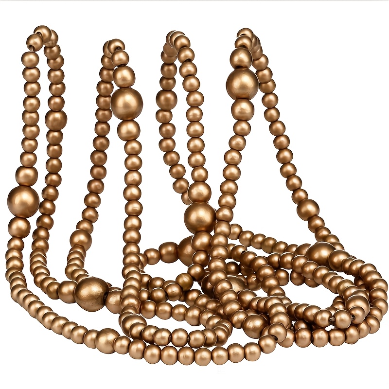 TEMU 12-foot Wooden Bead Garland For Christmas, Featuring Round Beads, Perfect For Farmhouse-style Vintage Decorations In Golden